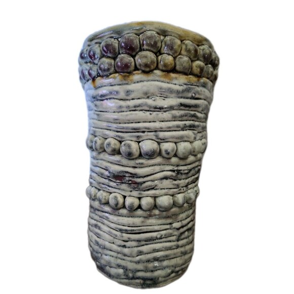 Vintage Coil Pottery Aqua Green Glossy Vase SP Engraved 7" - Picture 1 of 7